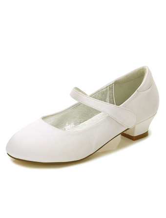 アイボリーフォーマルシューズ ガールズ用 ラウンドトゥ エレガント シルクとサテン ベルクロ 子供　