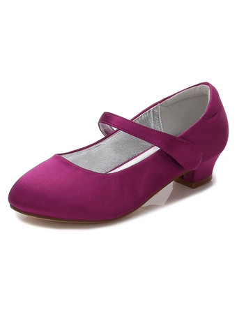 パープル フォーマルシューズ ガールズ用 ラウンドトゥ エレガント シルクとサテン ベルクロ 子供　