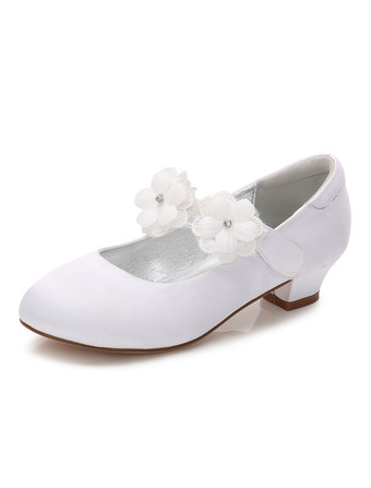 ホワイト 子供フォーマルシューズ　エレガント　丸いつま先　ガールズ用シルクとサテン　