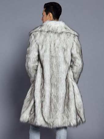 メンズファッション　コート/ジャケット　上着　ホワイト　プラスサイズ　折り襟　外出　シック＆モダン　フェイクファー　無地　