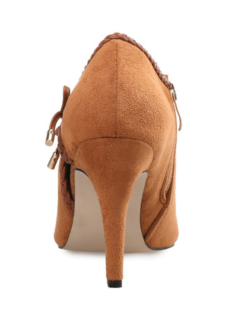 ハイヒール ブーティ レディース シューズ ブラウン ポインテッドトゥ ボウ ショート ブーティ