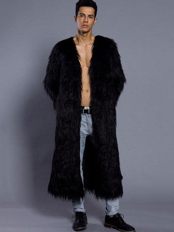 ブラック メンズファッション　コート/ジャケット　上着　Vネック　外出　シック＆モダン　無地　