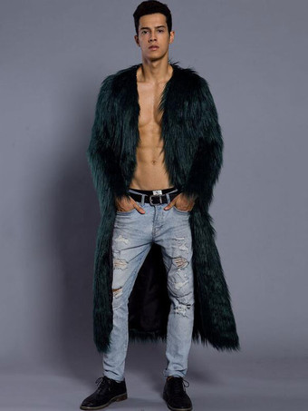 ダークグリーンメンズファッション　コート/ジャケット　上着　Vネック　外出　シック＆モダン　無地　