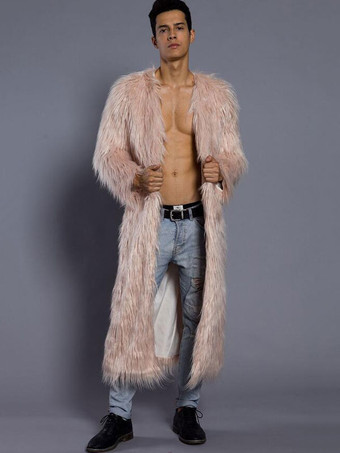 サーモンピンクメンズファッション　コート/ジャケット　上着　Vネック　外出　シック＆モダン　無地　