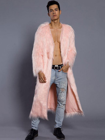 ピンク メンズファッション　コート/ジャケット　上着　Vネック　外出　シック＆モダン　無地　