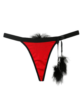 レディースショーツ　ナイロン　ストレッチ性　2カラーブロック　フェイクファー　ポンポン　インドア　大人用　ブリーフ　