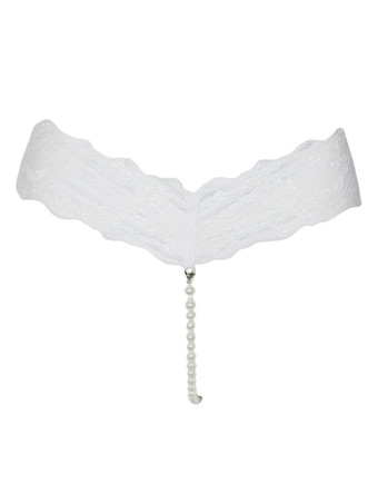 ホワイト クロッチレス レディースショーツ　ナイロン　ストレッチ性　レース　パール　インドア　女性用　ブリーフ　