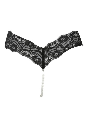 ブラック クロッチレス レディースショーツ　ナイロン　ストレッチ性　レース　パール　インドア　女性用　ブリーフ　