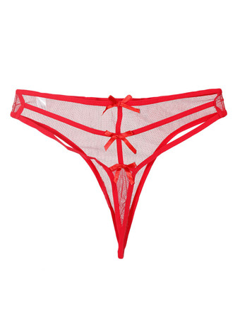 Red Sexy Panties Women Bows Sheer Thong