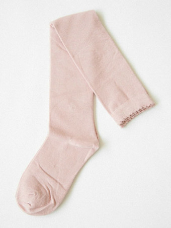 サーモンピンクロリィタ靴下 ニーハイソックス ロリィタアクセサリー コットン 無地　クラシック＆トラディション