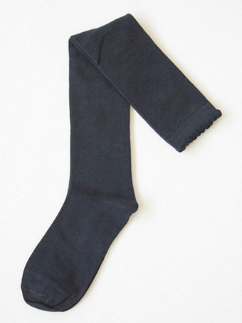 ダークネイビーロリィタ靴下 ニーハイソックス ロリィタアクセサリー コットン 無地　クラシック＆トラディション