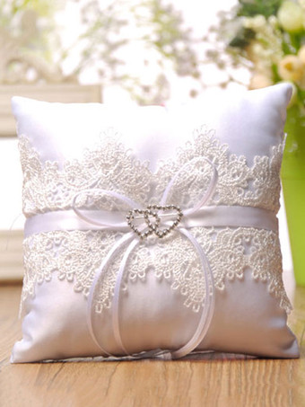 Ring Bearer Kissen Spitze White Satin Ribbons Hochzeit Kissen