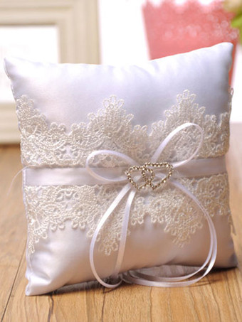 Ring Bearer Kissen Spitze White Satin Ribbons Hochzeit Kissen