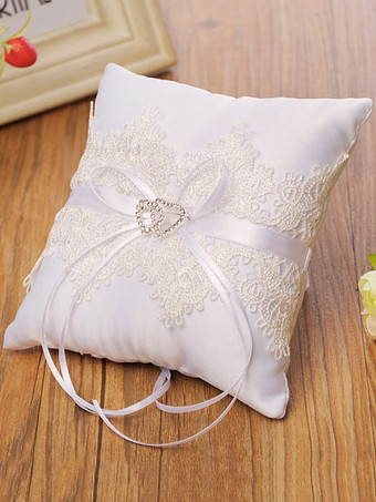Ring Bearer Kissen Spitze White Satin Ribbons Hochzeit Kissen