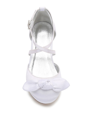 子供フォーマルシューズ　リボン　エレガント　ガールズ用ウェディングパーティー　シルクとサテン　丸いつま先　