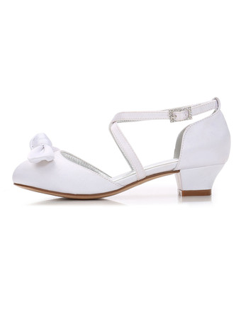 子供フォーマルシューズ　リボン　エレガント　ガールズ用ウェディングパーティー　シルクとサテン　丸いつま先　