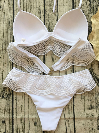 ホワイトビキニ水着　2025　ホルター　ローウェスト　レディースビーチ水着