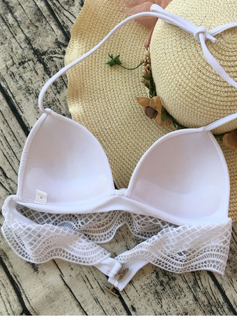 ホワイトビキニ水着　2025　ホルター　ローウェスト　レディースビーチ水着