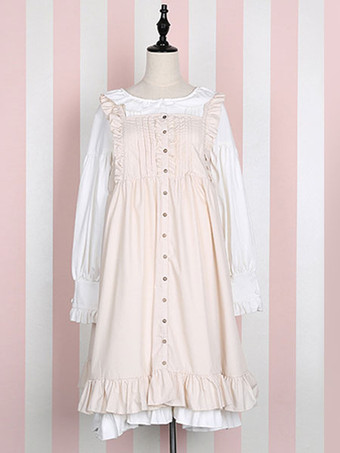 Classic Lolita Outfitsブルガードロングスリーブターンダウンカラーフリルジャンパースカート付きドレス