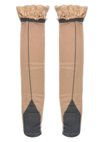 靴下　セクシーストッキング　スキンカラー　セクシー　祝日　卒業パーティー　女性用　綿混紡　レース　フリル付き　