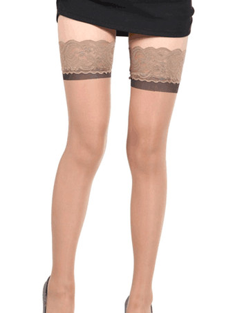 靴下　セクシーストッキング　スキンカラー　セクシー　祝日　卒業パーティー　女性用　綿混紡　レース　フリル付き　