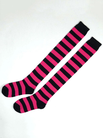 スイカ色ロリィタ靴下　アクセサリー　コットン　クラシック＆トラディション　ストライプ　