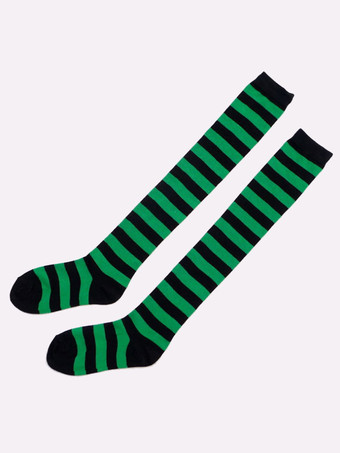 ダークグリーンロリィタ靴下　アクセサリー　コットン　クラシック＆トラディション　ストライプ　