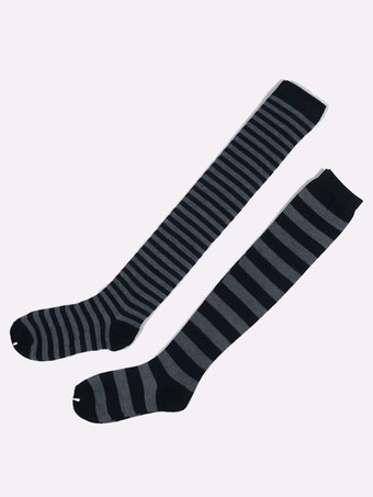 ダークグレー ロリィタ靴下　アクセサリー　コットン　クラシック＆トラディション　ストライプ　