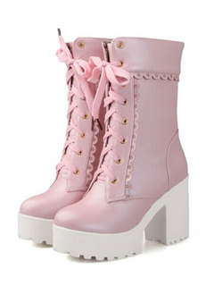 Lolita Stiefel, Gothic Lolita Stiefel mit Top Qualität und Lolitashow Süße Lolita Stiefel schwarze kniehohe klobige