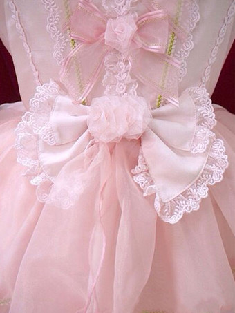 スウィートロリータドレスOPピンクボウヒメスリーブボールドレスロリータワンピースドレス