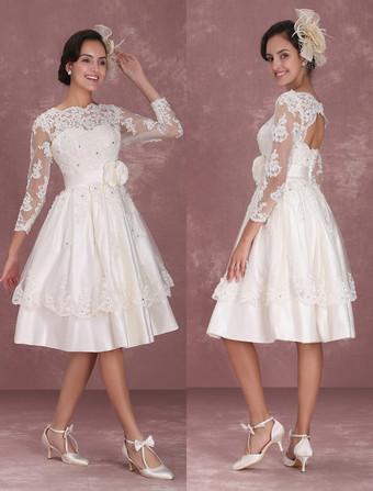 Vintage Brazilian Lace Short Bridal Dresses Knee Length Applique