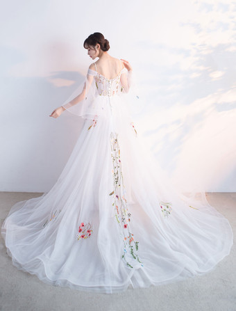 Vestidos de fiesta largos Vestido del desfile de muchachas Con cola de encaje De banda de encaje con 3/4 manga de línea A con cuello en V de tul