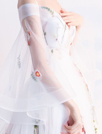 Vestidos de fiesta largos Vestido del desfile de muchachas Con cola de encaje De banda de encaje con 3/4 manga de línea A con cuello en V de tul