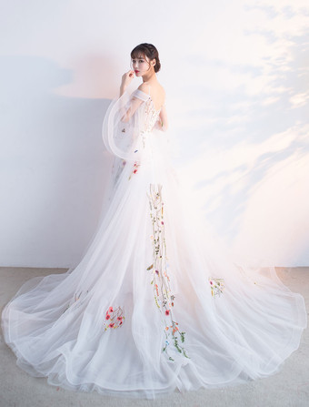 Vestidos de fiesta largos Vestido del desfile de muchachas Con cola de encaje De banda de encaje con 3/4 manga de línea A con cuello en V de tul