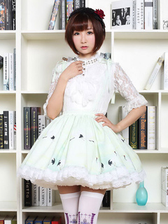 Chinese Style Lolita Dress SK Lace Ruffles Pleated Pastel Green Lolita Skirt