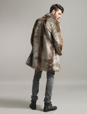 メンズファッション　上着　コート/ジャケット　フェイクファー　シック＆モダン　外出　折り襟　無地　プラスサイズ　