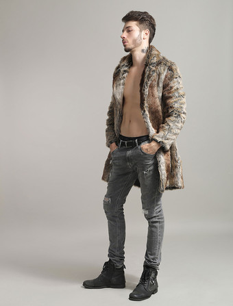 メンズファッション　上着　コート/ジャケット　フェイクファー　シック＆モダン　外出　折り襟　無地　プラスサイズ　