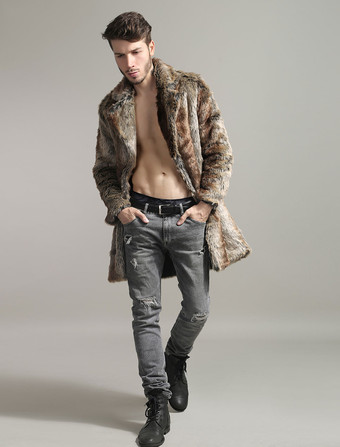 メンズファッション　上着　コート/ジャケット　フェイクファー　シック＆モダン　外出　折り襟　無地　プラスサイズ　