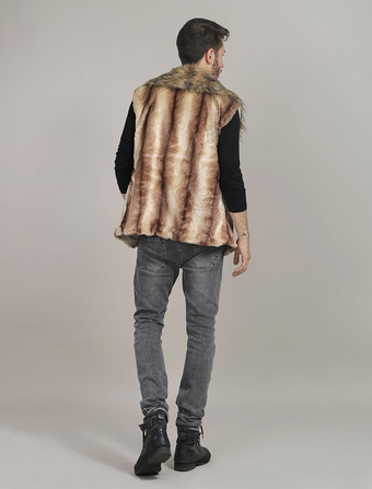 メンズファッション　ジャケット　カーキ　折り襟　ファー　カジュアル　ノースリーブ　男性用　高貴&贅沢　