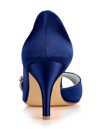 ウェディングシューズ　ディープブルー　ピープトゥ　スティレットヒール　ラインストーン　高貴&贅沢　ウェディングパーティー　フェイクシルク　