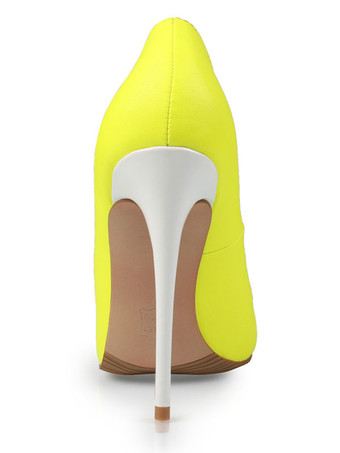 ハイヒール ポインテッドトゥ パンプス PU イエロー 10cm セクシーハイヒール スリップオン ピンヒール シューズ バイカラー 結婚式 二次会 通勤用 仕事 キャバ 卒園式 卒園式 ハイヒールシューズ レディース靴