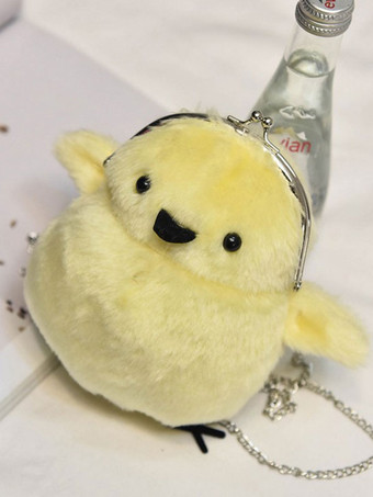 イエローロリィタバッグ　スウィート　ショルダーバッグ　フェイクファー　動物柄　金属飾り　