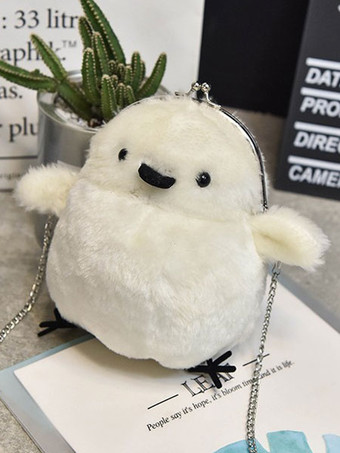 ホワイト ロリィタバッグ　スウィート　ショルダーバッグ　フェイクファー　動物柄　金属飾り　