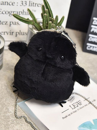 ブラック ロリィタバッグ　スウィート　ショルダーバッグ　フェイクファー　動物柄　金属飾り　