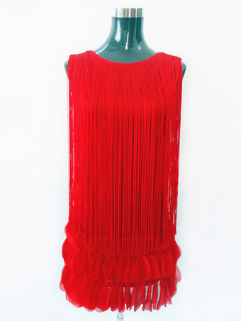 レッドラテンダンス衣装　女性用　パフォーマンス　ラテンダンサー　無地　ライクラ・スパンデックス　大人用　ドレス　