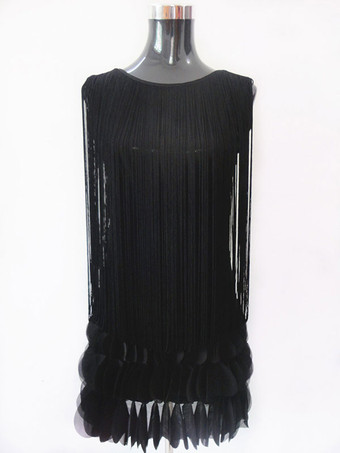 ブラック ラテンダンス衣装　女性用　パフォーマンス　ラテンダンサー　無地　ライクラ・スパンデックス　大人用　ドレス　