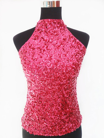 ローズレッドダンス衣装　ラテンダンス　ラテンダンサー　女性用　大人用　ライクラ・スパンデックス　パフォーマンス　無地　ベスト　