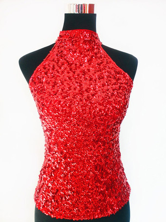 レッドダンス衣装　ラテンダンス　ラテンダンサー　女性用　大人用　ライクラ・スパンデックス　パフォーマンス　無地　ベスト　