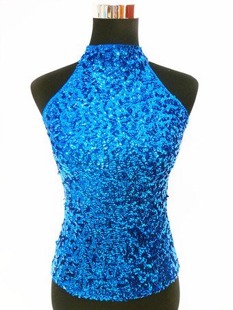 ロイヤルブルーダンス衣装　ラテンダンス　ラテンダンサー　女性用　大人用　ライクラ・スパンデックス　パフォーマンス　無地　ベスト　