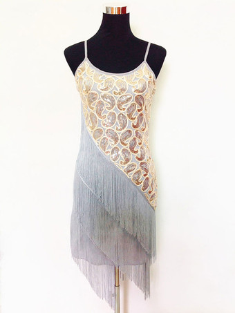 グレイラテンダンス衣装　ラテンダンサー　女性用　大人用　ライクラ・スパンデックス　パフォーマンス　カラーブロック　ドレス　